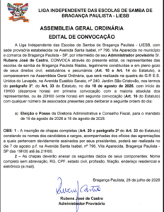 LIESB convoca Assembleia Geral Ordinária para eleição da nova diretoria e Conselho Fiscal